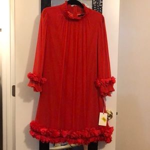 Alex Marie Amelia Red Floral Ruffle Shift Dress